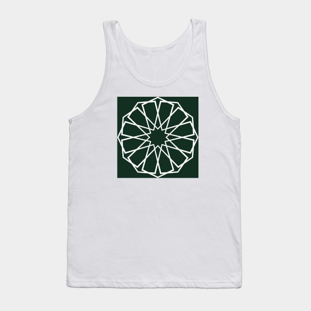 White Islamic Geometric Pattern Stars on Green Background Tank Top by Tilila